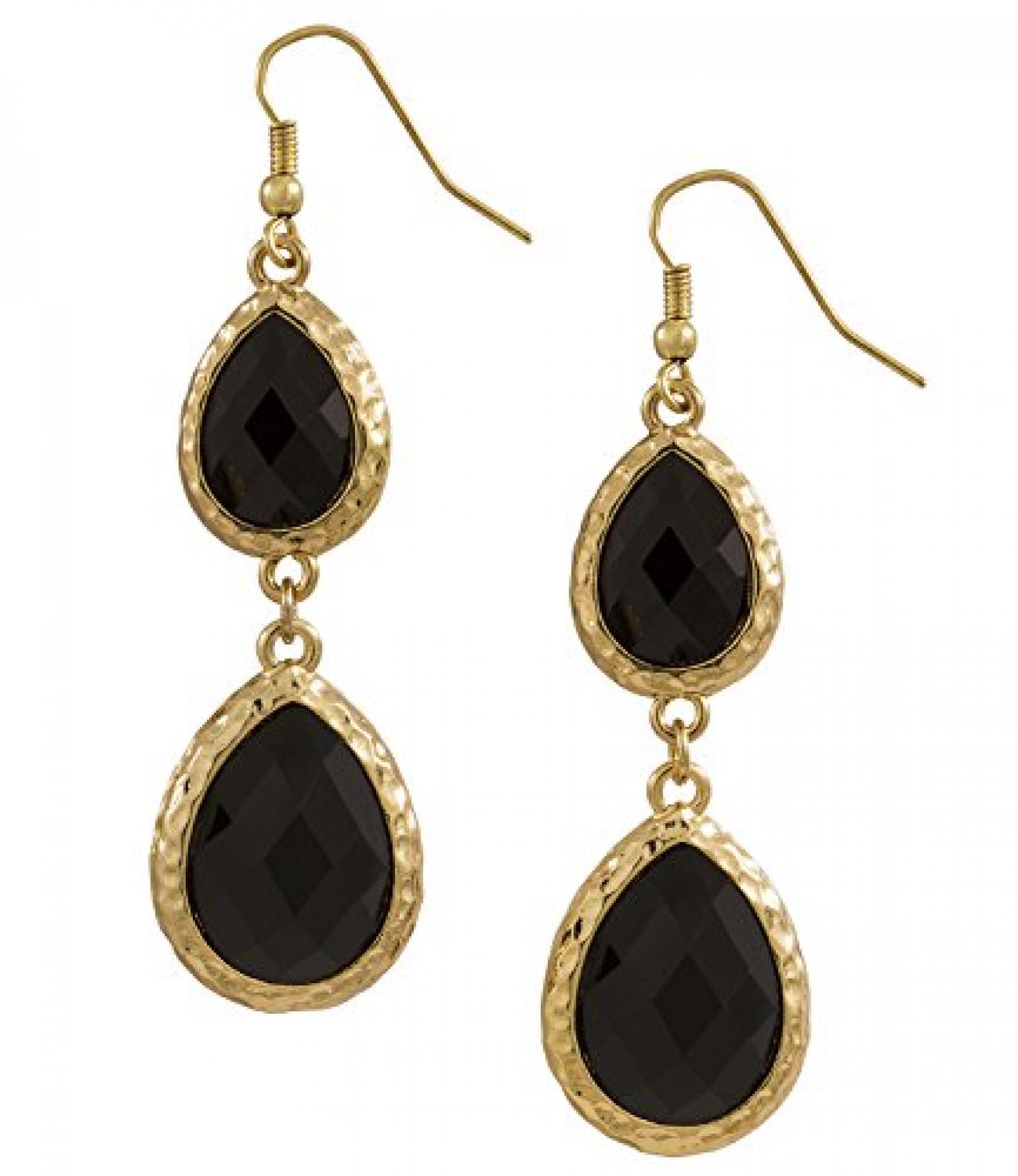 SIX "Jazz" goldene Ohrh&auml;nger mit schwarzen, facettierten Steinen (387-238) 